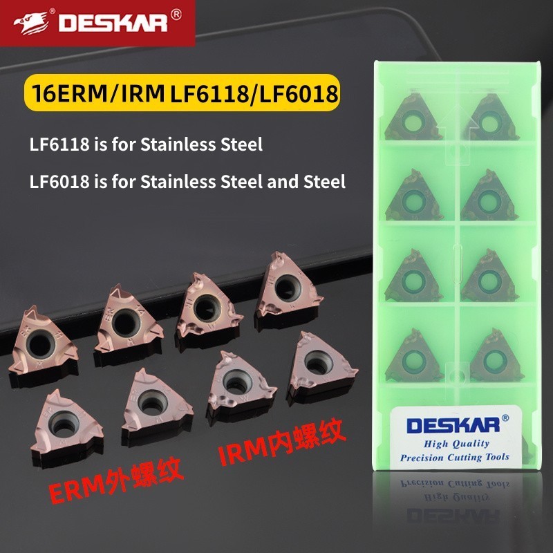 10pcs DESKAR 100% original 16ERM 16IRM AG55 AG60 ISO 1.0/1.5/2.0/2.5/3.0 11W 14W LF6018/LF6118 คาร์ไบด์ใส่ด้ายเปลี่ยนเครื่องมือแทรกเครื่องกลึง CNC เครื่องมือสําหรับเหล็ก/สแตนเลส
