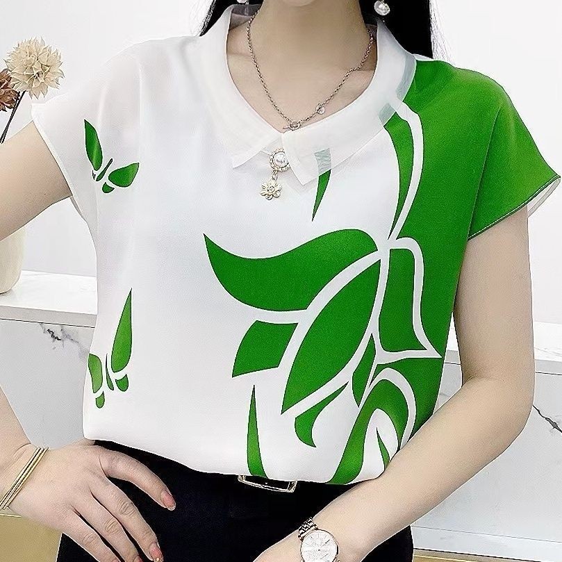ฤดูร้อนใหม่แขนสั้นผู้หญิงเสื้อชีฟองเสื้อ