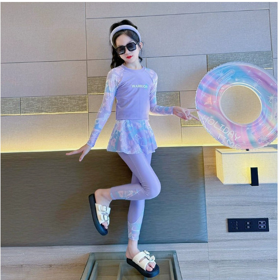 Fast Shipping ชุดว่ายน้ําเด็กแขนยาวกันยูวี สไตล์หวาน ใส่สบาย สําหรับนักเรียน