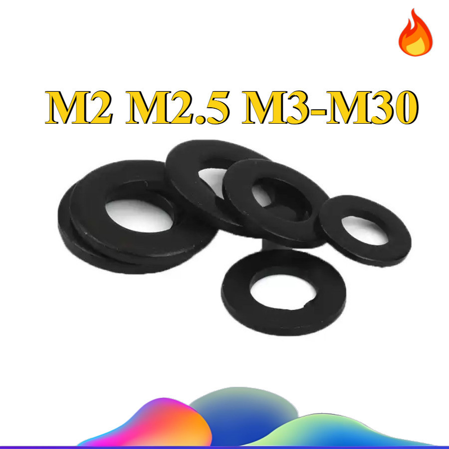 ((จัดส่งด่วน) เกรด 8.8 แหวนอีแปะ แหวนรอง น็อตสกรู  สีดํา   / Flat Washer M2/M2.5/M3-M30 (WDY-XDM-1)