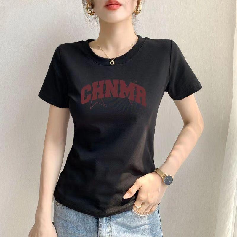 เสื้อยืดแขนสั้น ทรงสลิม แฟชั่นเรียบง่าย พิมพ์ลายตัวอักษร ท็อป สำหรับผู้หญิง - รูปที่ 5