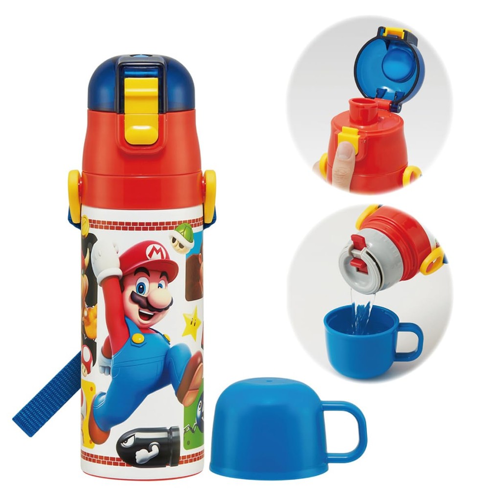 Skater Stainless Steel Water Bottle for Kids 2-Way Drinking 470ml Direct Drinking 430ml Cup Drinking