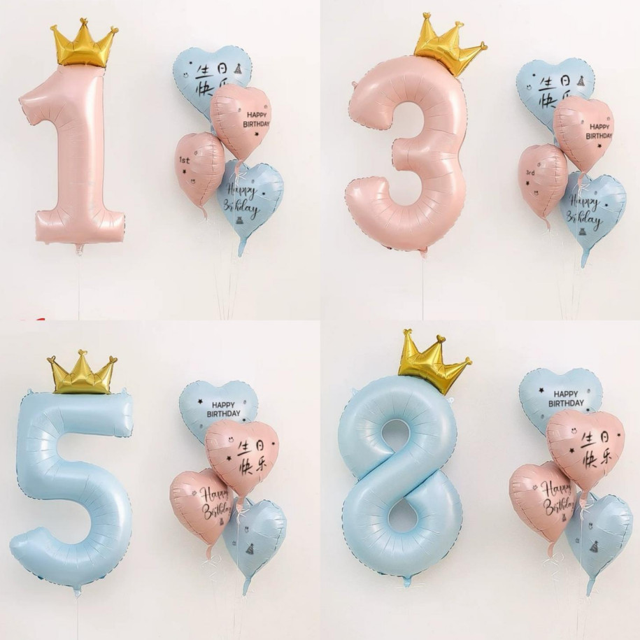 40 นิ้ว ใหม่ ขนาดใหญ่ สีชมพู เหลือง มงกุฎ ตัวเลขยืน ตกแต่งงานเลี้ยงวันเกิดเจ้าหญิง อุปกรณ์ถ่ายภาพ จัดงานวันเกิด ลูกโป่งวันเกิด ลูกโป่งงานเลี้ยง