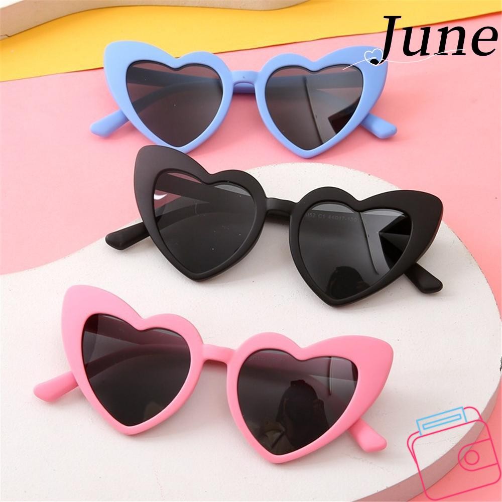 June แว่นกันแดดหัวใจเด็กผู้หญิงแว่นตาวินเทจสีชมพู