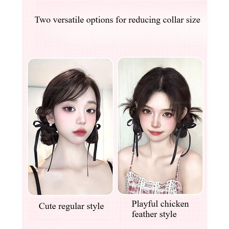2ชิ้นผู้หญิงริบบิ้นคู่ลูกชิ้นหัวไก่ผมวิกผมหนีบแบบบูรณาการจ รูปที่ 6