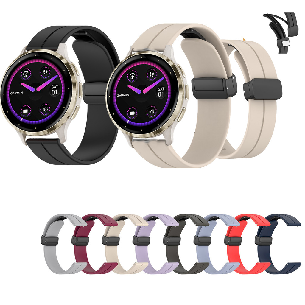 สายซิลิโคนกีฬาสําหรับผู้เบิกทาง Garmin 255S 265s Venu 2s 40mm Venu 3s 4 41mm Vivoactive 4s Active S Vivomove 3s move3S หัวเข็มขัดแม่เหล็กนาฬิกา