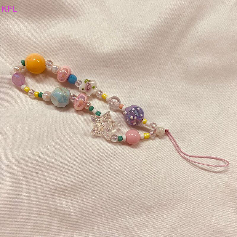 (KFL) สายคล้องโทรศัพท์มือถือ ประดับลูกปัด ป้องกันการสูญหาย หลากสี สร้างสรรค์ DIY