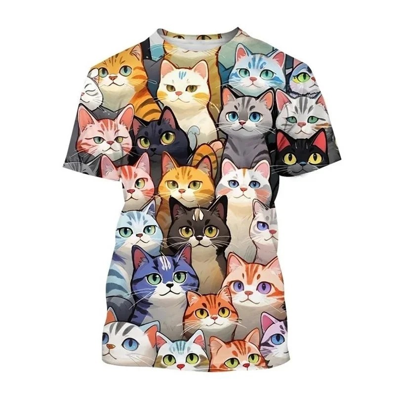 แฟชั่นฤดูร้อนใหม่น่ารักและสนุกสัตว์แมวแบบพิมพ์เสื้อผ้าแขนสั้นผู้ชายและผู้หญิงสบายๆเสื้อยืดด้านบนขนาดใหญ่