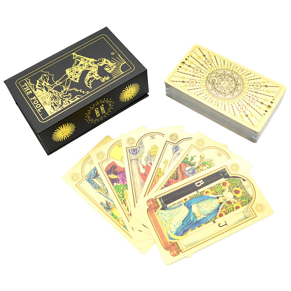 พร้อมส่ง ใหม่ เกมกระดานไพ่ทาโรต์ PVC ฟอยล์สีทอง กันน้ํา พิมพ์ลายแม่มด