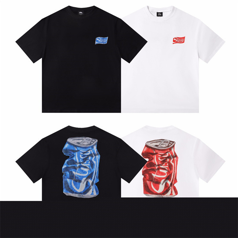 Stussy - 2024ss ล่าสุด Coca Cola สีขาวสีดําอินเทรนด์เสื้อยืดคอกลมแขนสั้นDGDE