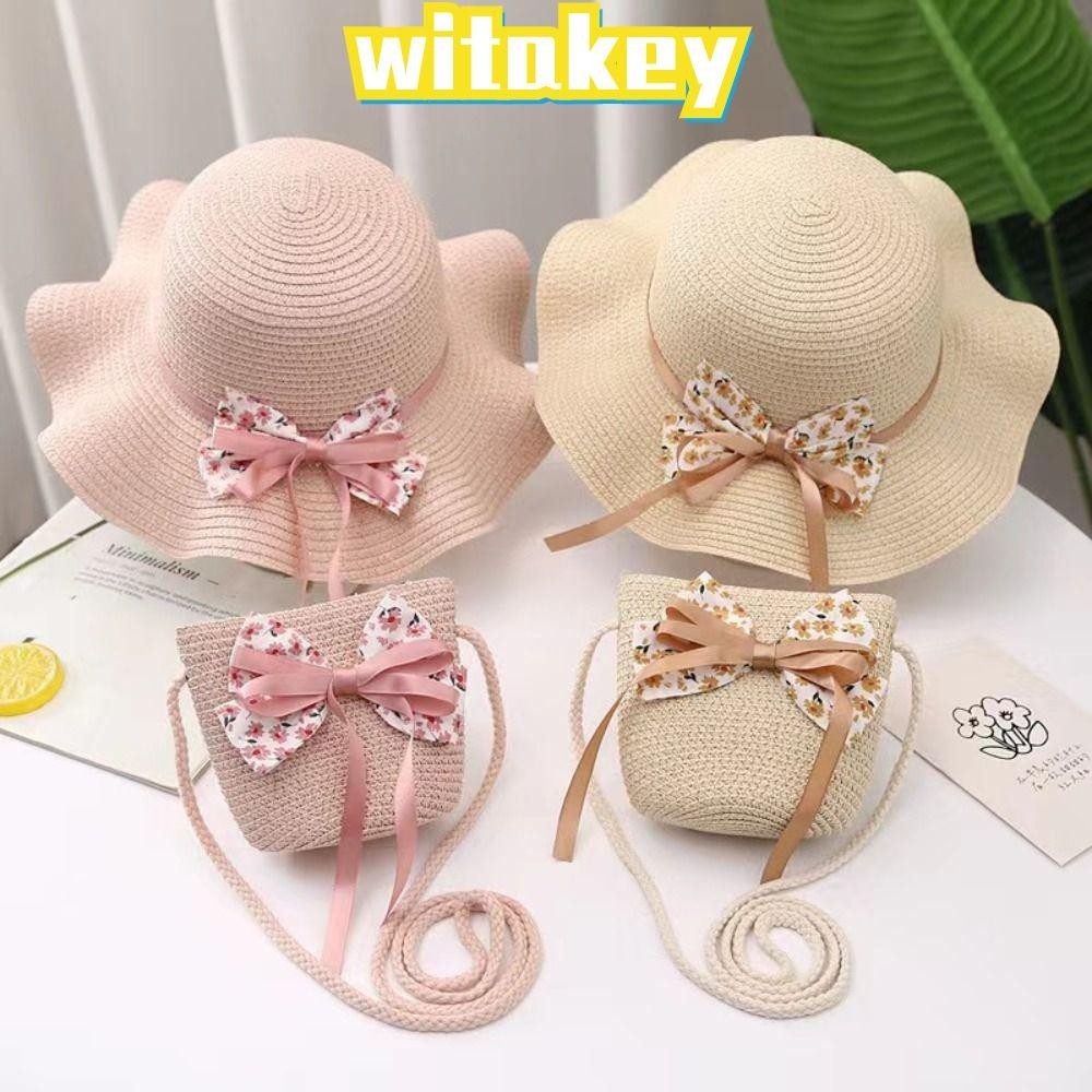 Witakey หมวกฟาง ปีกกว้าง หมวกกันแดดน่ารัก กันแดด ป้องกันรังสียูวี ระบายอากาศ สําหรับเด็กผู้หญิง