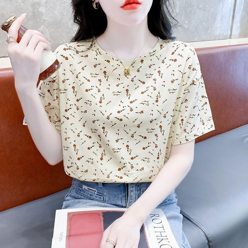 เสื้อยืดแขนสั้น พิมพ์ลาย ทรงหลวม เข้ากับทุกการแต่งกาย แฟชั่นฤดูร้อน สไตล์เกาหลี สําหรับผู้หญิง 2024