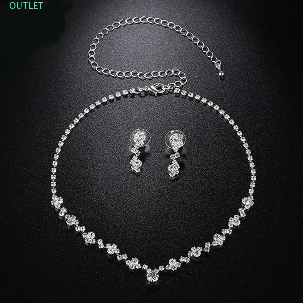 OUTLET Jewelry Set ชุดต่างหูสร้อยคอ Rhinestone Jewelry ต่างหูคริสตัลชุดเจ้าสาว