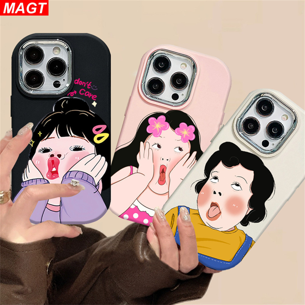 เคสโทรศัพท์มือถือ ชุบโลหะ ทนทาน ลายผู้หญิงแปลก MAGT สําหรับ OPPO A38 A78 A18 A17 A57 A58 A15 A16K A54 A12 A5S A7 A94 A3S A53 A31 A52 A74 A95 A55 F9 A1K A76 A9 Reno 5