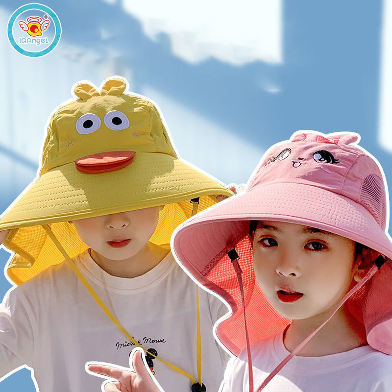Iq Angel หมวกบังแดด ระบายอากาศ ป้องกันรังสียูวี ขนาดใหญ่ เหมาะกับชายหาด สไตล์ชาวประมง แฟชั่นฤดูร้อน สําหรับเด็กผู้ชาย และเด็กผู้หญิง