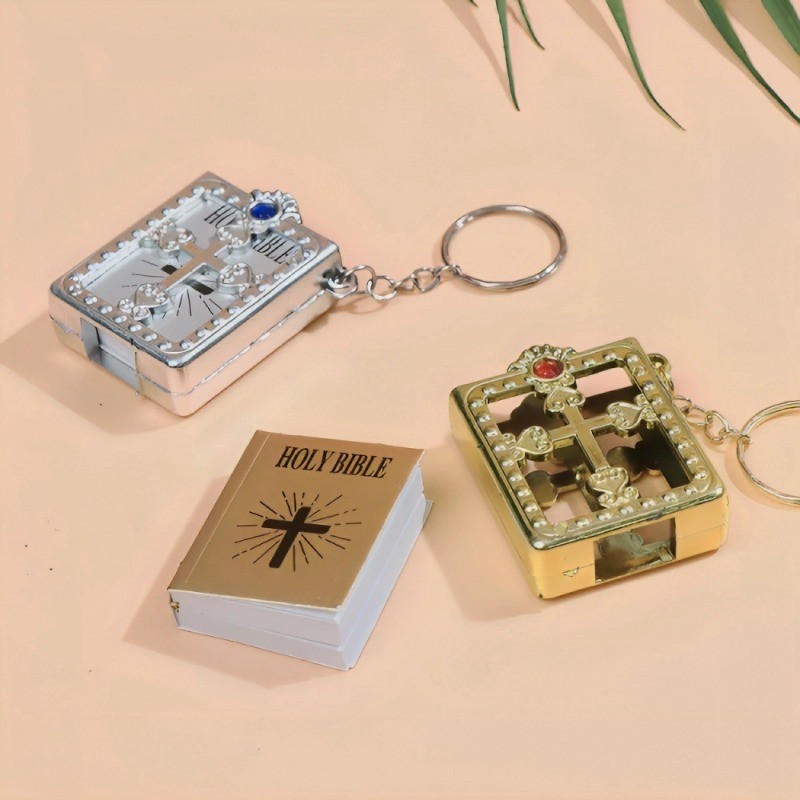 Creative Mini Holy Bible พวงกุญแจข้ามกรอบหนังสือพวงกุญแจสําหรับผู้หญิงผู้ชายอุปกรณ์เสริมคริสเตียนศาสนาของขวัญของที่ระลึก