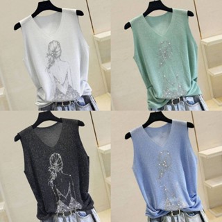 🔥SELL🔥 เสื้อกล้ามผ้าไหมพรมวิ้งๆ คอวีปักลาย ผ้านิ่มใส่สบายไม่…