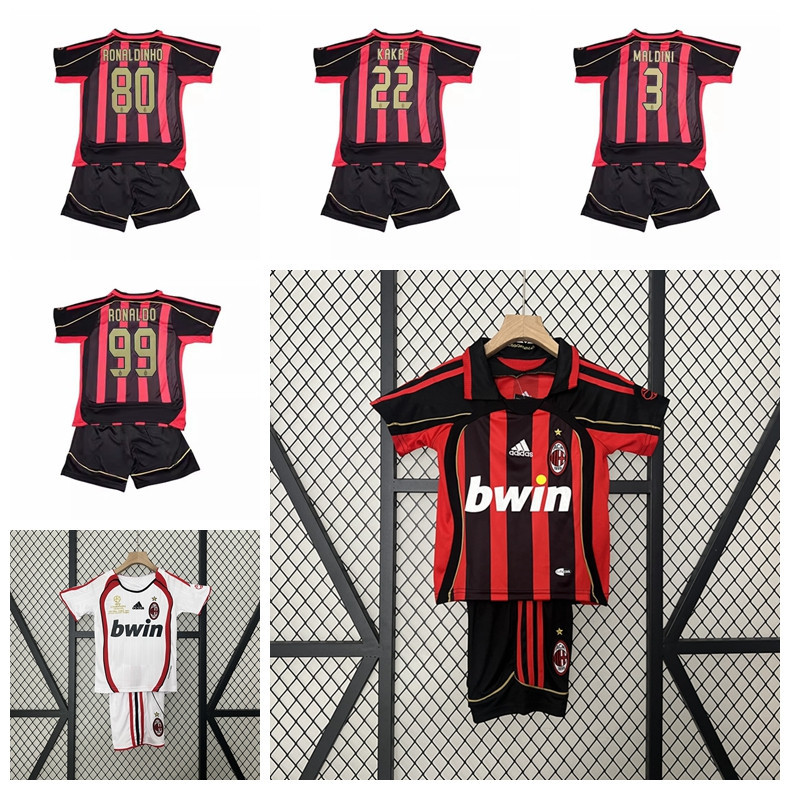 2006 2007 Season AC Milan Retro Home Away ฟุตบอลเด็ก Jersey Kit Maldini Pirlo Kaka Ronaldinho ชุดกีฬ