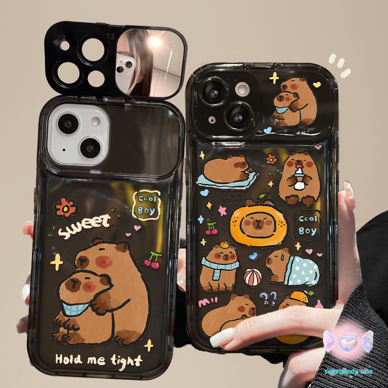 [ท้องถิ่น] เคสโทรศัพท์กระจกแต่งหน้า Capibala แบบเต็มหน้าจอเข้ากันได้กับ iPhone X XR XS 11 13 15 12 ProMax 7 8 14 15 Plus