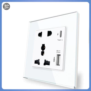 Wl| ใหม่ แผงไฟ 2100MA USB 13A UK Type C อินเตอร์เฟซซ็อกเก็ตติดผนัง