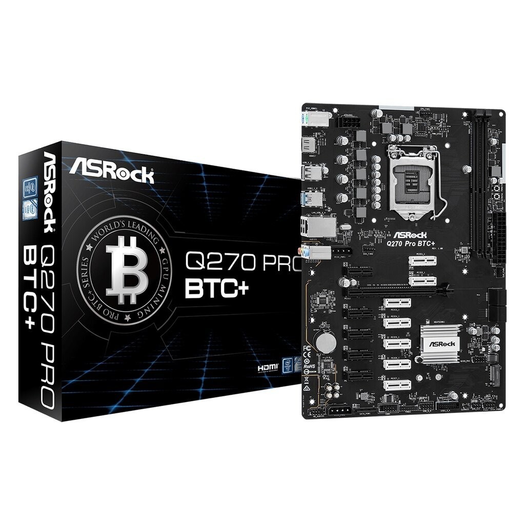 Motherboard Asrock Q270 Pro BTC+ ATX Intel 1151 Socket GEN6 GEN7 เทียบเท่า H110 BTC+ TB250 BTC PRO T