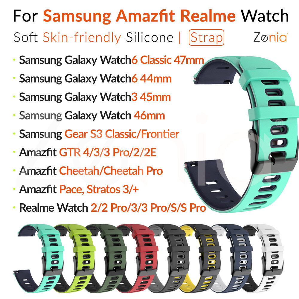 22 มม.สีคู ่ สายนาฬิกาซิลิโคนสําหรับ Samsung Galaxy Watch 3 6 Watch6 Watch3 44mm/45mm/46mm/47mm Gear S3 คลาสสิก Amazfit Cheetah Pro GTR 4 2E Stratos Stratos + Pace Realme S