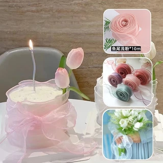 50หลาม ้ วนริบบิ ้ นผ ้ าไหม 40 มม.ซาตินริบบิ ้ น Organza ริบบิ ้ นของขวัญห ่ อ Handmade งานแต ่ งงานวันเกิด Party Decor โบว ์ Diy Craft