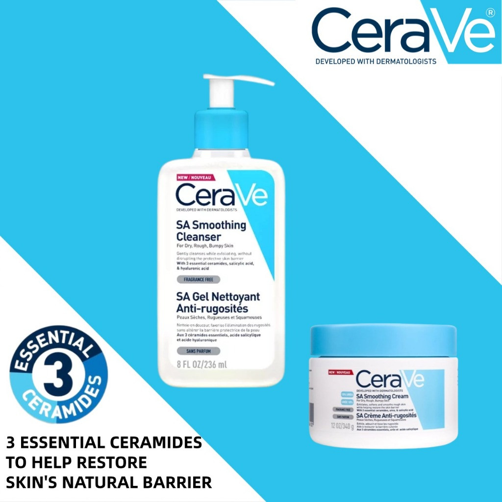CeraVe SA Smoothing Cleanser & SA Smoothing Cream SA Set Gentle Moisturizing And Acne Treatment