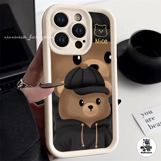 สำหรับ Vivo Y17s Y16 Y35 Y02 Y20 Y17 Y27 Y51 Y21 Y22 V25 หมวกหมีน้อยหูฟังกระต่ายรูปแบบนุ่มกรณีซิลิโคนโทรศัพท์กันกระแทก