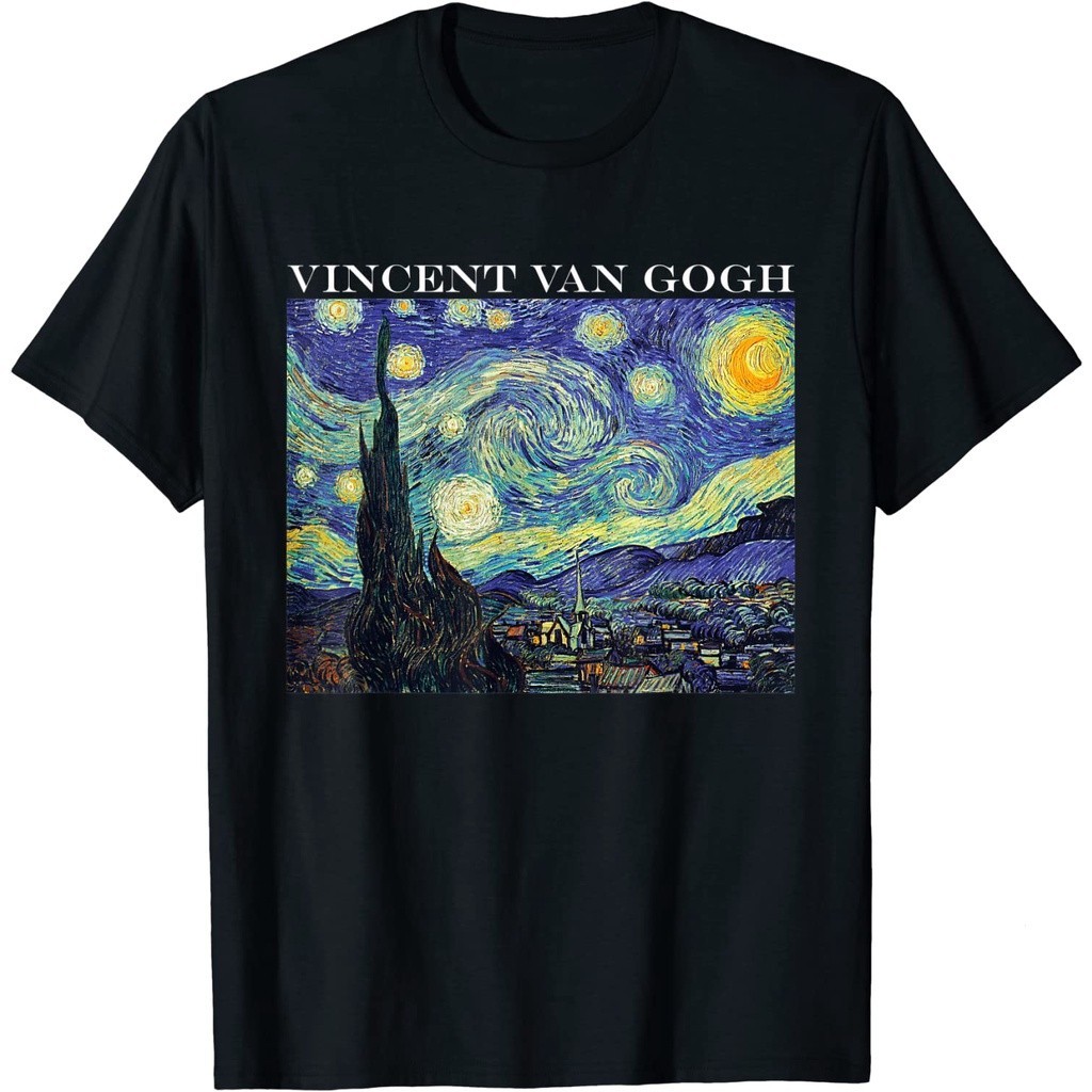 เสื้อยืด ผู้ใหญ่ ผู้ชายผู้หญิง พิมพ์ Vincent van Gogh Art Shirt - The Starry Night