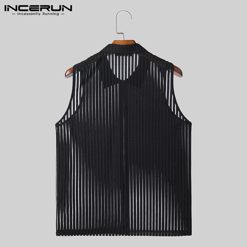 Incerun Men Vintage Daily Casual Vertical Striped Zip Tanks