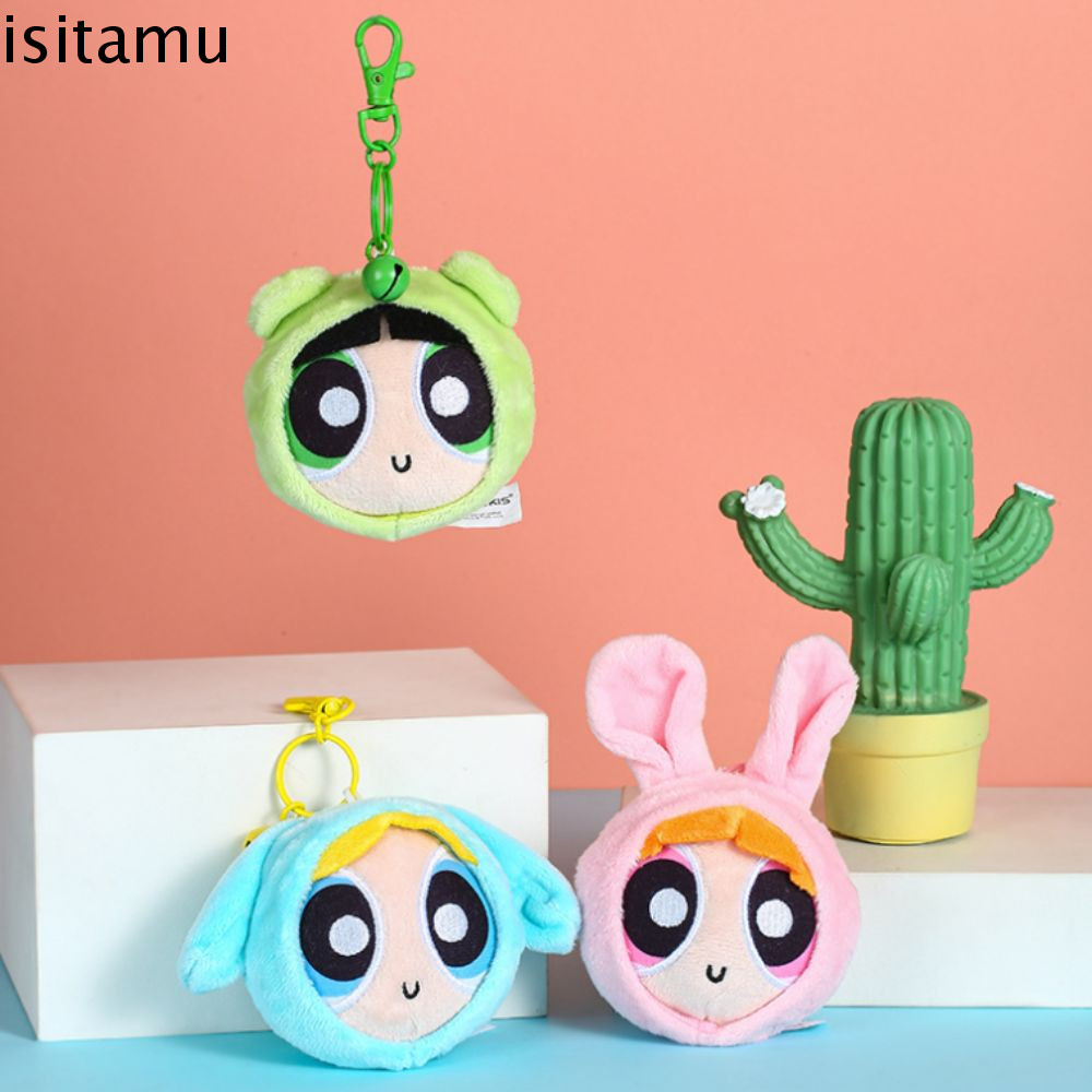 Isitaft พวงกุญแจ Powerpuff Girls, Blossom Buttercup อะนิเมะกระเป๋าจี้,ตุ๊กตากระเป๋าตกแต่งการ์ตูนออกแบบ Powerpuff Girls Plush กระเป๋าใส่เหรียญพวงกุญแจรถเครื่องประดับ