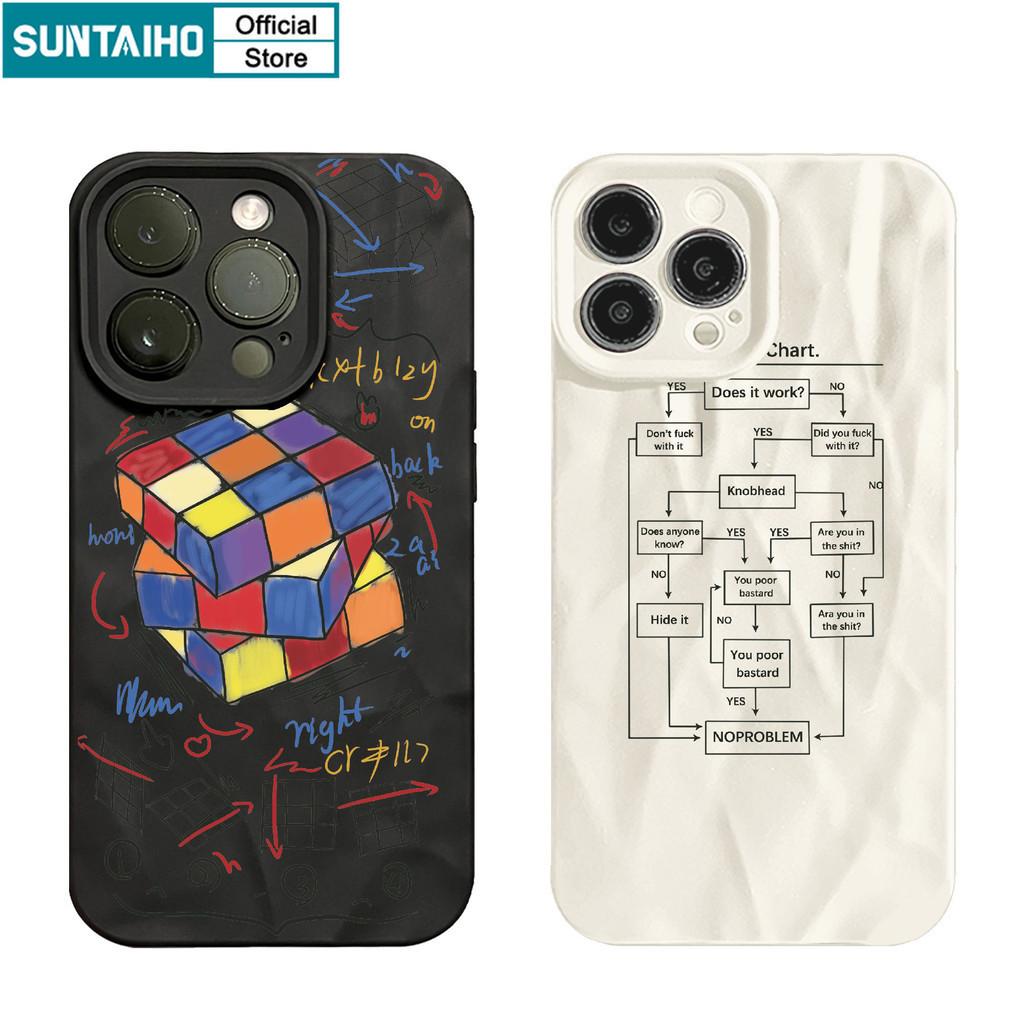 Suntaiho ตลกน่ารักปลอก Graffiti Rubiks Cube รูปแบบเคสโทรศัพท์สําหรับ Iphone 15 14 12 13 11 Pro Max IP 7 8 Plus Iphon X Xs XR Xs Max ซิลิโคนนุ่มพรีเมี่ยมกันกระแทกปกหลัง