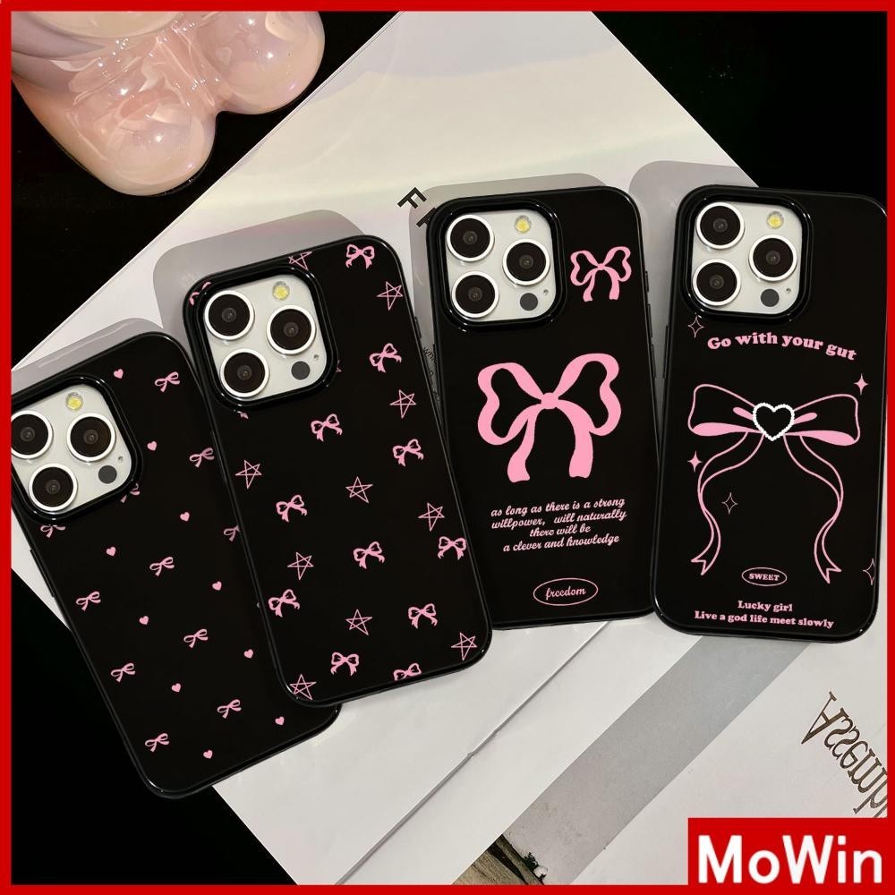 Mowin - สำหรับ iPhone 15 Pro Max เคส ไอโฟน สีดำมัน TPU ซอฟท์เคส กันกระแทกกล้องป้องกัน ลายโบว์สีชมพู เข้ากันได้กับ iPhone 14 13 12 Pro Max 11 XR XS Max 7 8 Plus