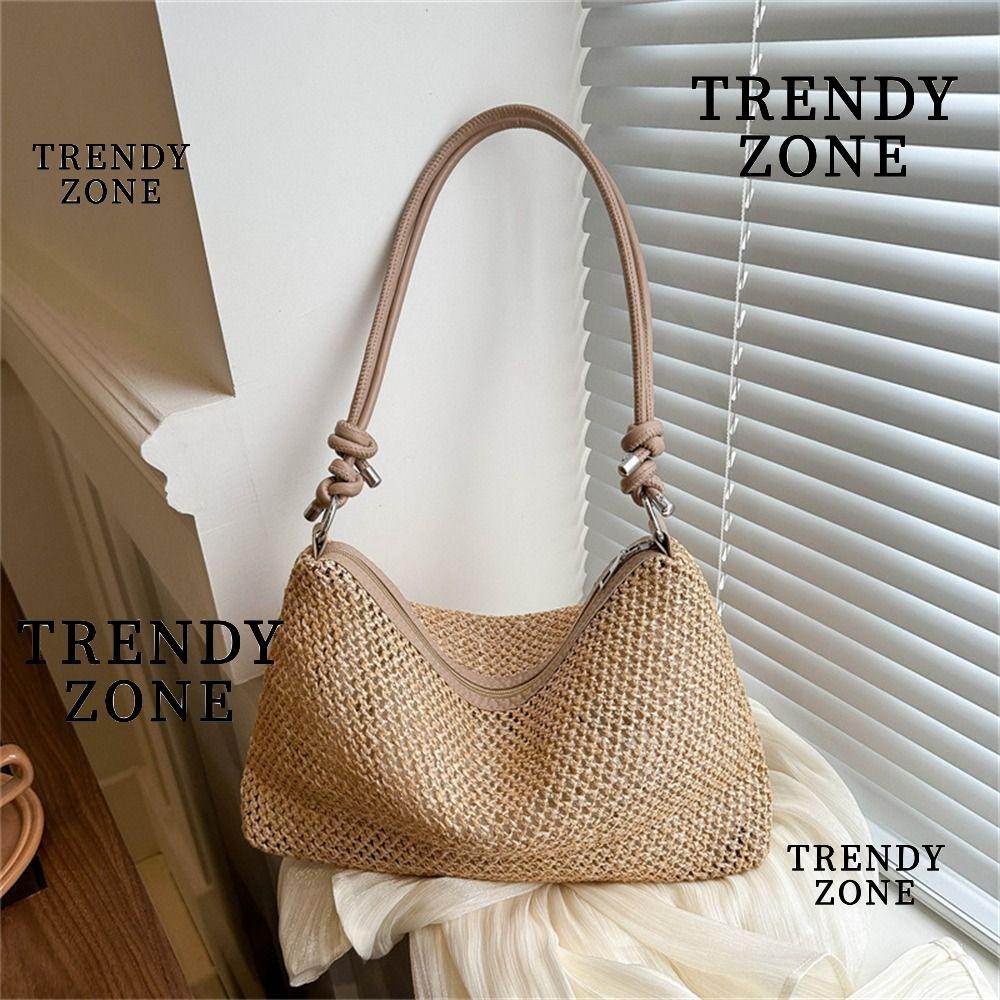 Trendyzone กระเป๋าฟาง, Handmade Braid กระเป๋าถือความจุขนาดใหญ่, แฟชั่นหวายทอ Tote กระเป๋าผู้หญิงสาว
