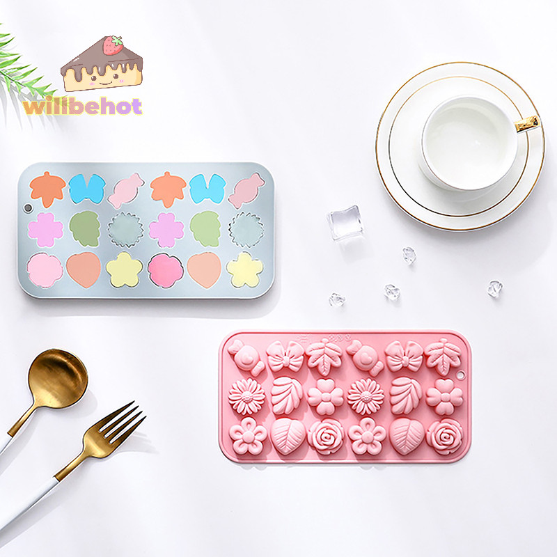 [WillbehotT] 1 PC 18 Cavities ดอกไม้แม่พิมพ์ซิลิโคน DIY Rose Flower Candy Molds Rose Leaf Bow Tie Shape Molds พุดดิ้งสบู่คุกกี้แม่พิมพ์ [ใหม่]