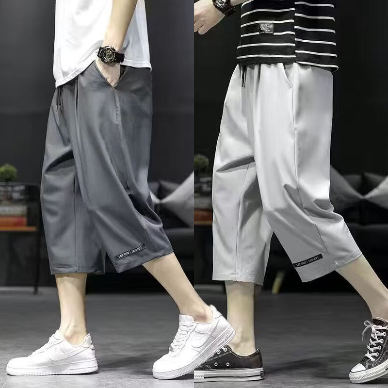 กางเกงขาสั้นไอซ์ซิลค์ชาย สีเทา/ดำ M-5XL แห้งเร็ว ใส่สบาย กางเกงกีฬาผู้ชาย