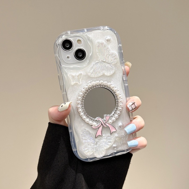 3d ผีเสื ้ อมุกกระจกสําหรับiPhone X XS 15 14 13 12 11 Pro Max XR 15plus 14plusสําหรับiPhone14Promaxกรณี