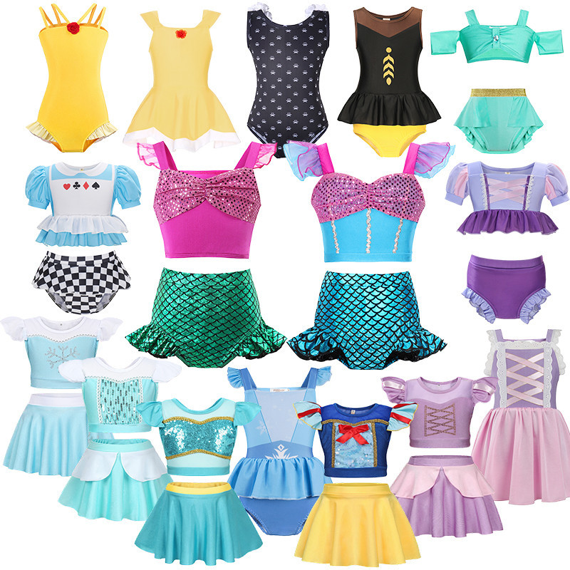 เด็ก Disney Little Mermaid Ariel Princess Snow White สาวบิกินี่ชุดว่ายน้ําชุดว่ายน้ําเด็ก Belle Elsa Beach ชุดว่ายน้ํา