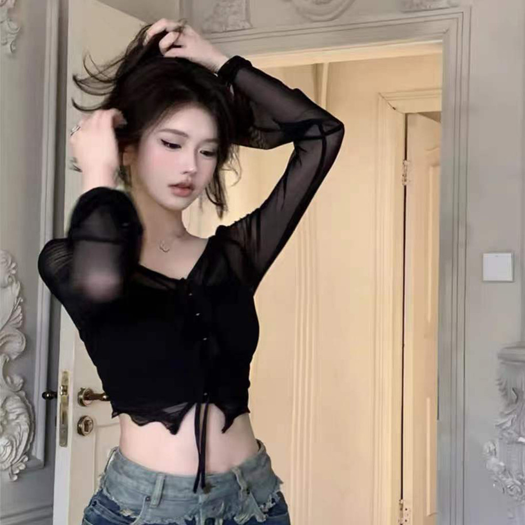 เสื้อครอป ซีทรู สีดำ น่ารักเซ็กซี่ น่ารักใส่สบายดูดี ราคา ถูกที่สุด ดีลบีเคเค แกลเลอรีภาพที่ 3