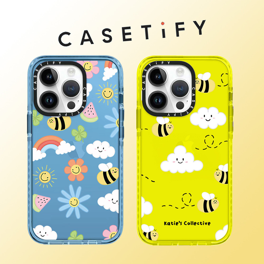 Casetify ยิ้มเมฆ Bee TPU เคสโทรศัพท์สําหรับ iPhone 15 Pro Max 14 ProMax plus 13 12 12Pro 12PM 11 โทรศัพท์กันกระแทกขอบนุ่มกรณีโทรศัพท์มือถือป้องกันกรณี