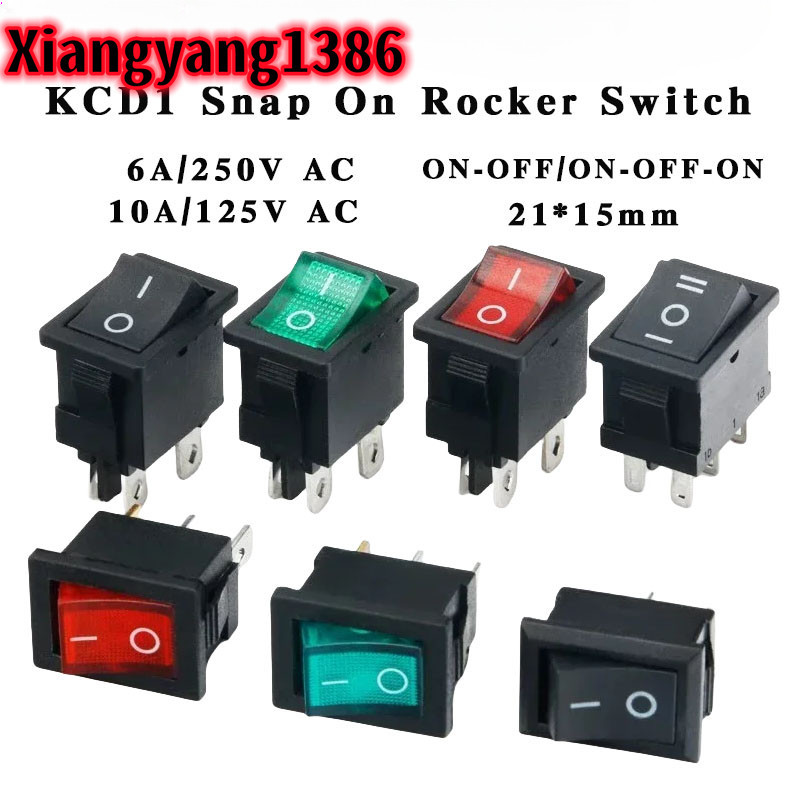 5PCS / LOT KCD1 Snap ON Rocker Switch KCD1-101 21*15mm Snap-In ON-OFF/ON-OFF-ON Marine Rocker Power Switch