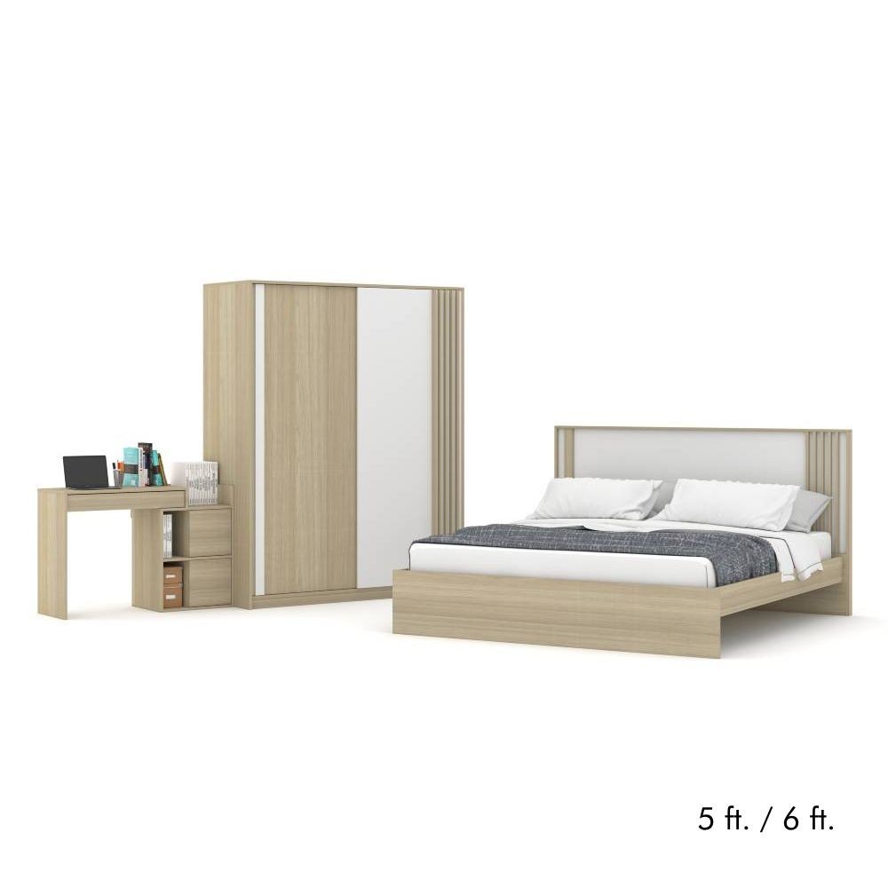 INDEX LIVING MALL ชุดห้องนอน รุ่นวาร่า+ลอร่า (เตียง, ตู้เสื้อผ้าบานสไลด์, โต๊ะเครื่องแป้ง) - สีเลอบาน่า โอ๊ค/ขาว