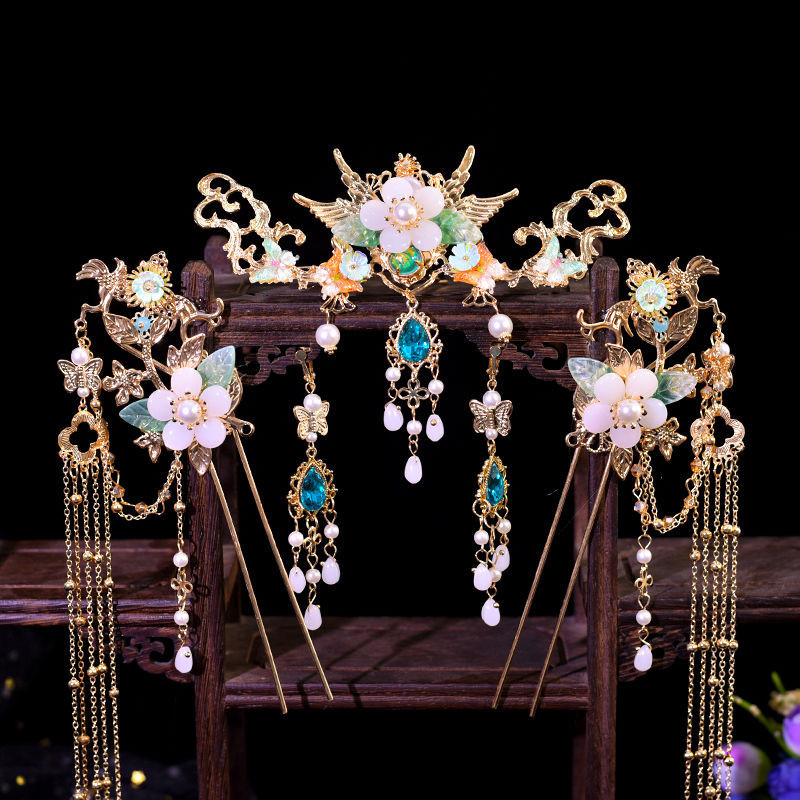 [YY] ร้านใหม่สไตล์โบราณ Hanfu Headdress All-Match Luxury Hairpin Long-Stream Step Shaking Hairpin Made in Tang Dynasty Ming เครื่องแต่งกาย Hairpin