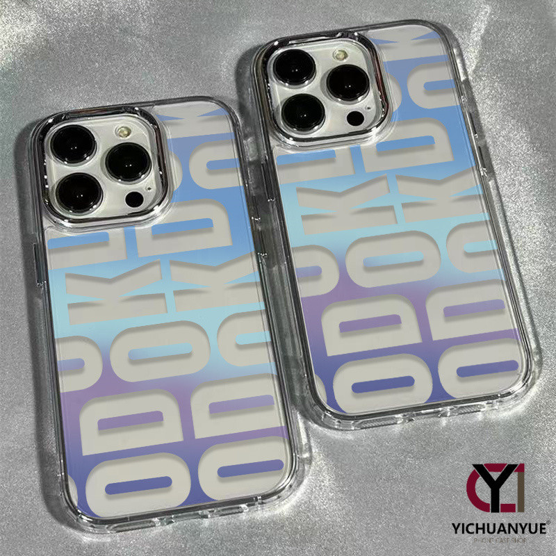YICHUANYUE - สำหรับ iPhone 13 12 14 15 Pro Max XR X Plus XS SE 7 8 เคสไอโฟน เคสใส โลหะกรอบรูป กันกระแทก ภาษาอังกฤษ case