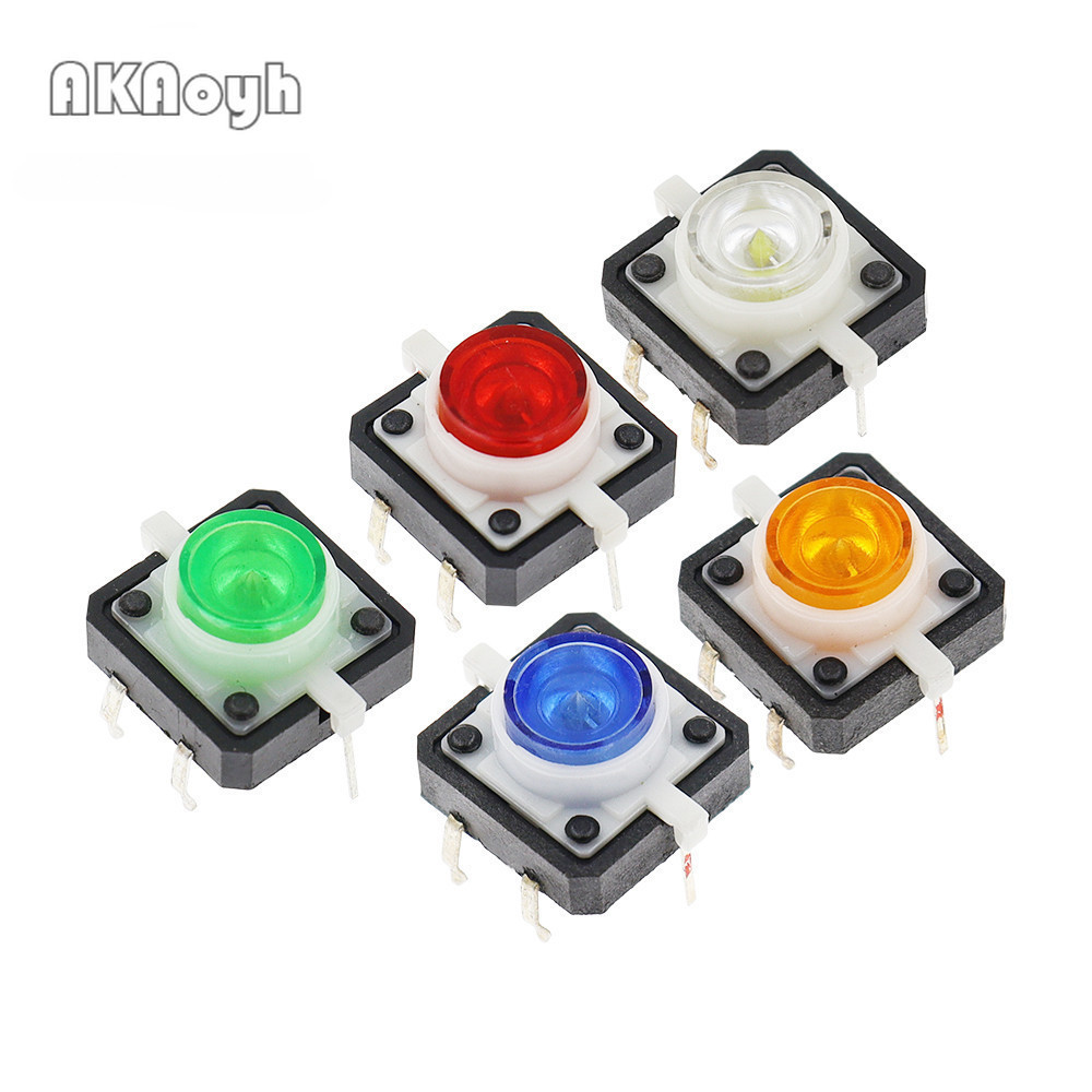 5pcs 12X12X7.3 Tactile Push ปุ ่ มสวิทช ์ Momentary Tact LED 5 สี 12X12X7.3 มม.12 * 7.3 มม .