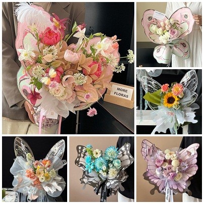 Creative Butterfly Bouquet บรรจุภัณฑ ์ วัสดุโรแมนติกช ่ อดอกไม ้ ตกแต ่ งห ่ อกระดาษวันหยุดของขวัญ Photo Props