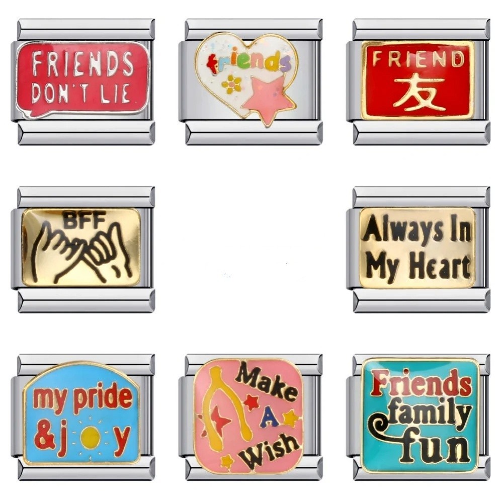 สีสันเคลือบเพื่อน Lucky Believe Charms อิตาเลี่ยน Links 9 มม.กําไลข้อมือแฟชั่นสแตนเลส DIY ทําเครื่องประดับ