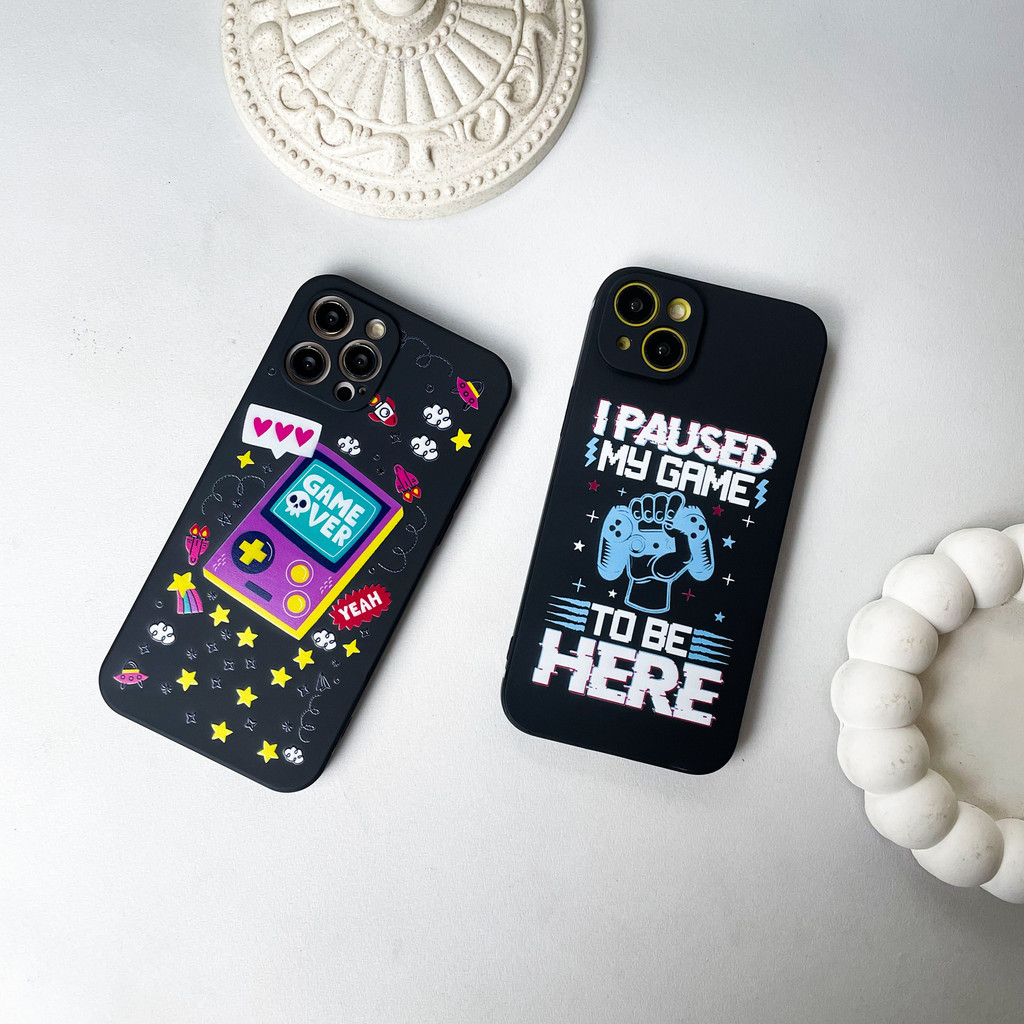 I.Case_Store 2 แบนตรงกรณีสีดําเกม Over Gameboy Cool ใช้งานร่วมกับ iPhone 7 8 Plus X Xr XsMax 11 12 M