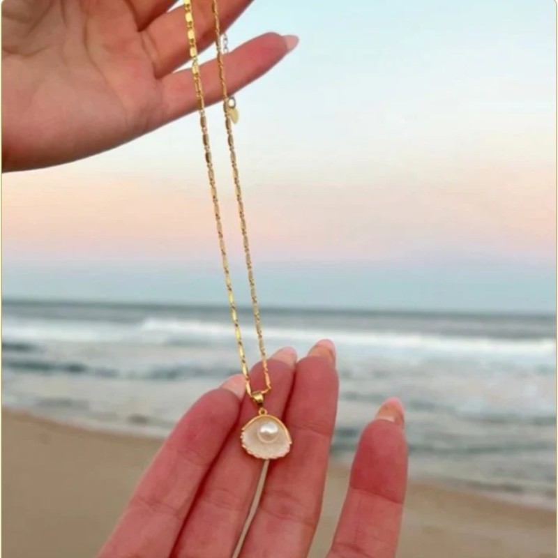 แฟชั่นความงามบุคลิกภาพ Faux Pearl Shell จี้สร้อยคอผู้หญิงอินเทรนด์เจ้าหญิงเจ้าสาวงานแต่งงานหมั้นเครื่องประดับของขวัญ